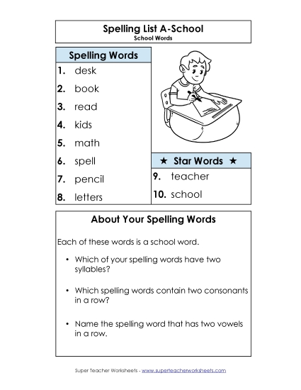 Spelling List - Spelling List (A-School Words) Spelling List - Spelling List (A-School Words)