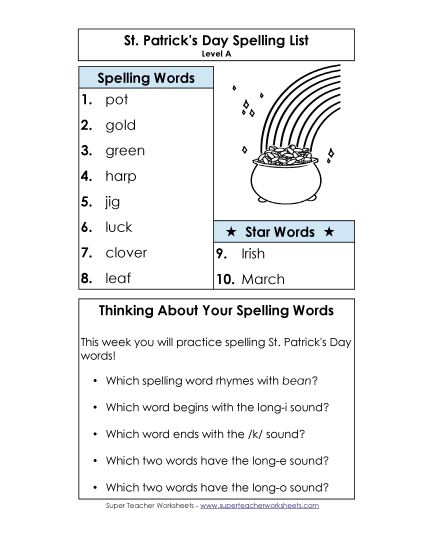 Spelling List - Spelling List (A-St. Patrick's Day) 