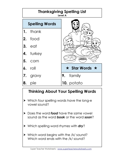 Spelling List - Spelling List (A-Thanksgiving) Spelling List - Spelling List (A-Thanksgiving)