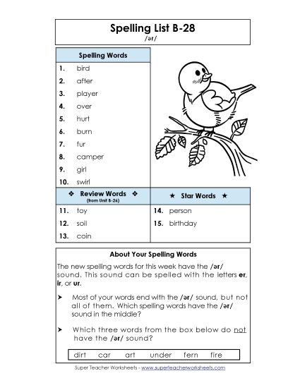 Spelling List - Spelling List B-28