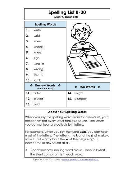 Spelling List - Spelling List B-30