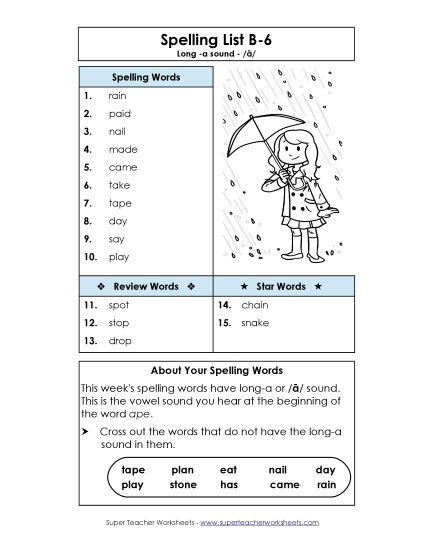 Spelling List - Spelling List B-6