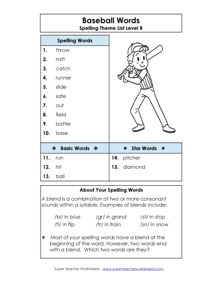 Spelling List - Spelling List (B-Baseball) 