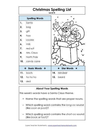 Spelling List - Spelling List (B-Christmas) 