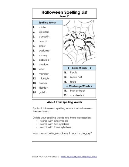 Spelling List - Spelling List (C-Halloween) 