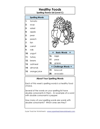 Spelling List - Spelling List (C-Healthy Foods) 