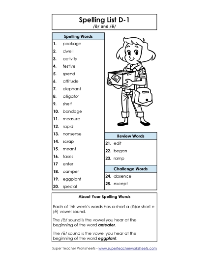 Spelling List - Spelling List D-1