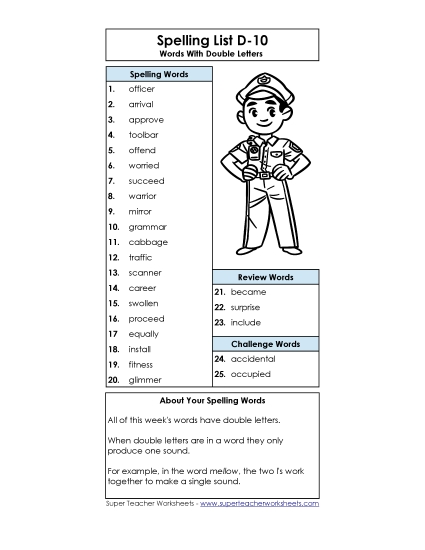 Spelling List - Spelling List D-10 Spelling List - Spelling List D-10