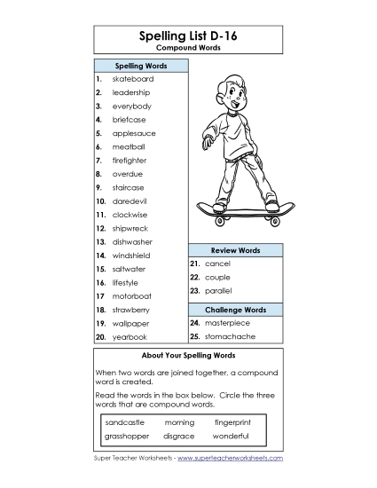 Spelling List - Spelling List D-16
