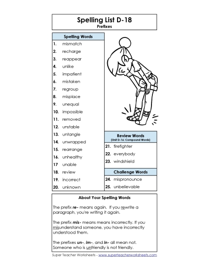 Spelling List - Spelling List D-18