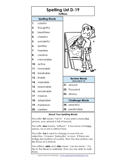 Spelling List - Spelling List D-19