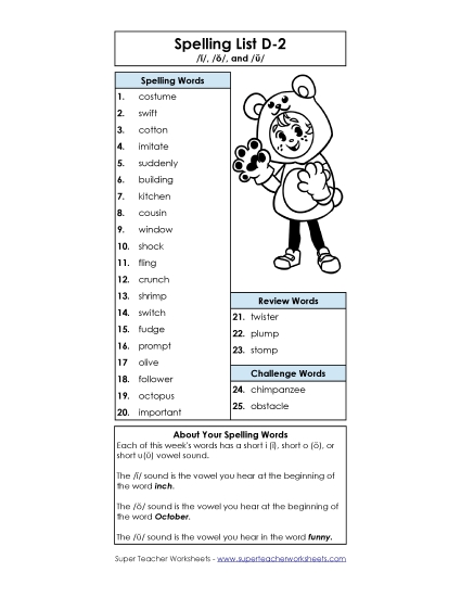 Spelling List - Spelling List D-2 Spelling List - Spelling List D-2