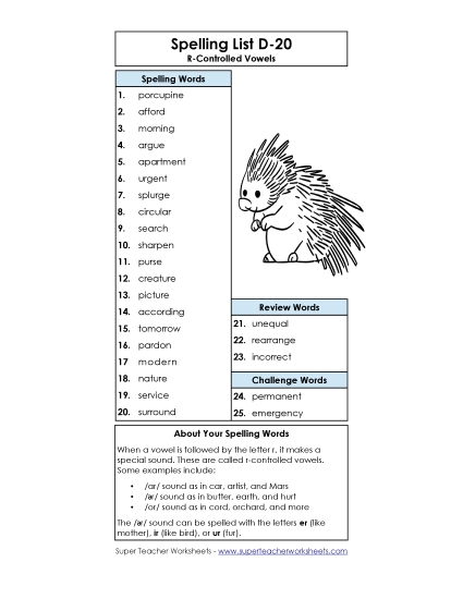 Spelling List - Spelling List (D-20)