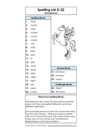 Spelling List - Spelling List D-22 Spelling List - Spelling List D-22
