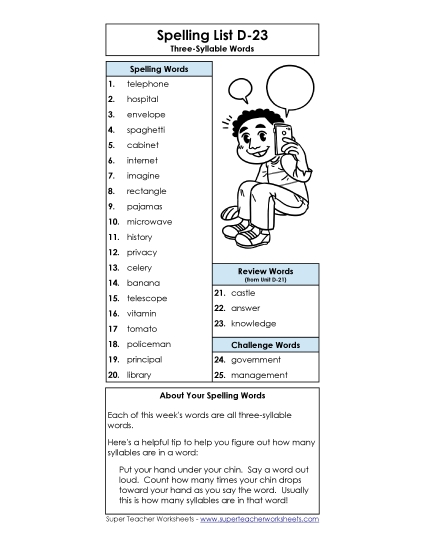 Spelling List - Spelling List D-23 Spelling List - Spelling List D-23