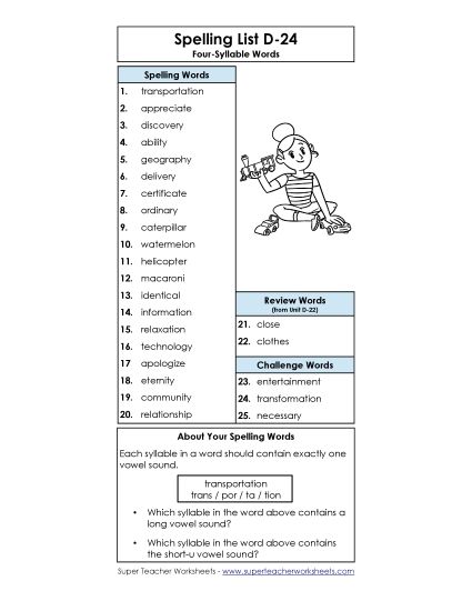 Spelling List - Spelling List D-24 Spelling List - Spelling List D-24