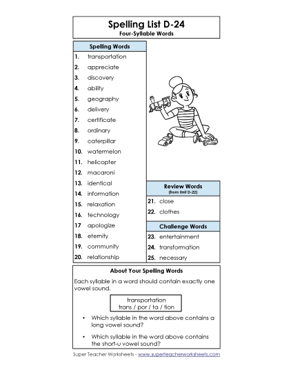 Spelling List - Spelling List D-24