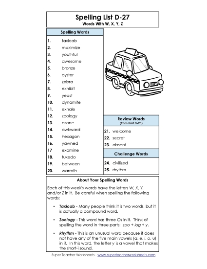 Spelling List - Spelling List D-27 Spelling List - Spelling List D-27