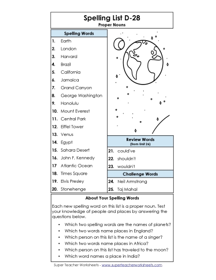 Spelling List - Spelling List D-28