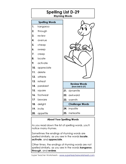 Spelling List - Spelling List D-29