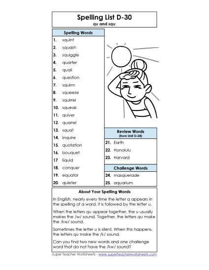 Spelling List - Spelling List D-30 Spelling List - Spelling List D-30