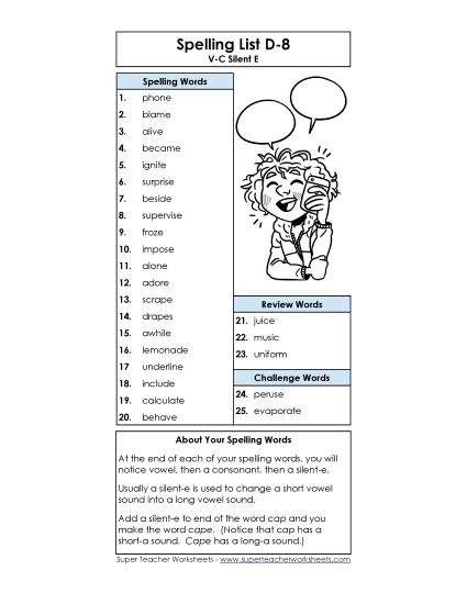 Spelling List - Spelling List D-8 Spelling List - Spelling List D-8