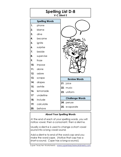 Spelling List - Spelling List D-8 Spelling List - Spelling List D-8