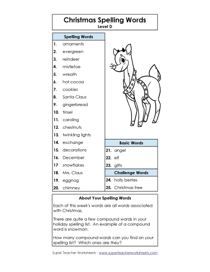 Spelling List - Spelling List (D-Christmas) Spelling List - Spelling List (D-Christmas)