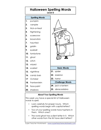 Spelling List - Spelling List (D-Halloween) 
