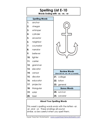 Spelling List - Spelling List (E-10) Spelling List - Spelling List (E-10)