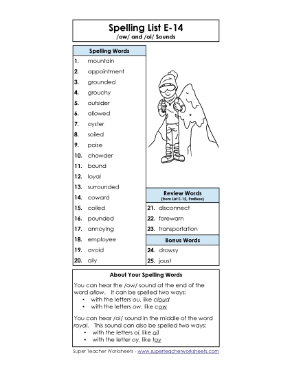 Spelling List - Spelling List (E-14) Spelling List - Spelling List (E-14)