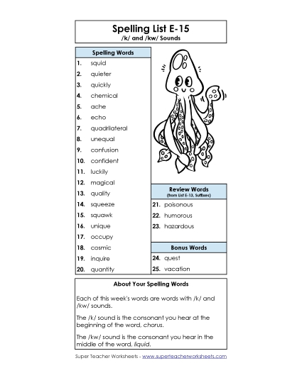 Spelling List - Spelling List (E-15)