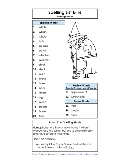Spelling List - Spelling List E-16