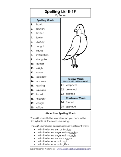 Spelling List - Spelling List (E-19)