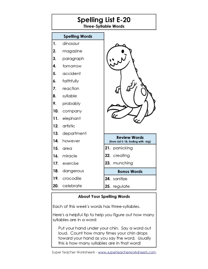 Spelling List - Spelling List (E-20)