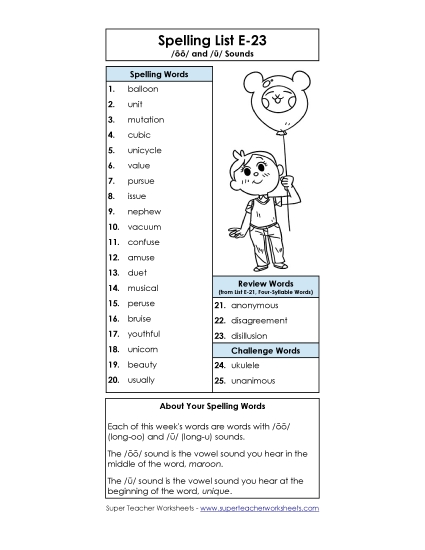 Spelling List - Spelling List (E-23)