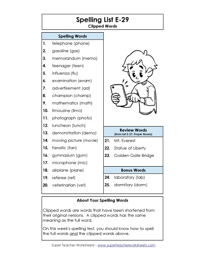 Spelling List - Spelling List (E-29)