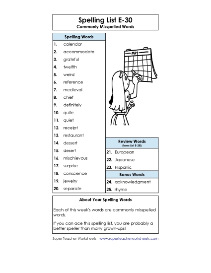Spelling List - Spelling List (E-30) Spelling List - Spelling List (E-30)