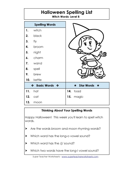 Halloween Spelling List - Spelling List (Level B: Halloween) 