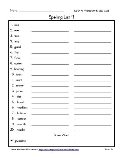 Grade 4 Spelling /oo/ Words - Spelling List: oo Words (Grade 4) Grade 4 Spelling /oo/ Words - Spelling List: oo Words (Grade 4)