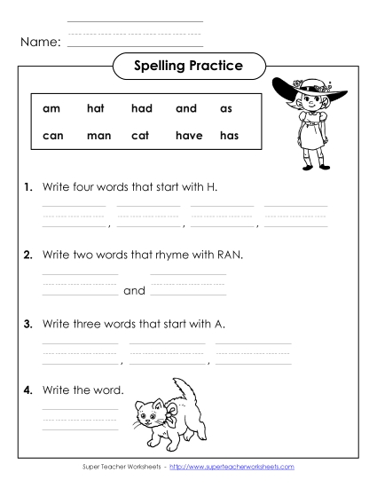 Worksheets - Spelling Practice (A-1) Worksheets - Spelling Practice (A-1)