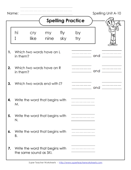 Worksheets - Spelling Practice (A-10)