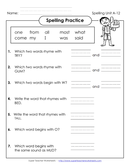 Worksheets - Spelling Practice (A-12) Worksheets - Spelling Practice (A-12)