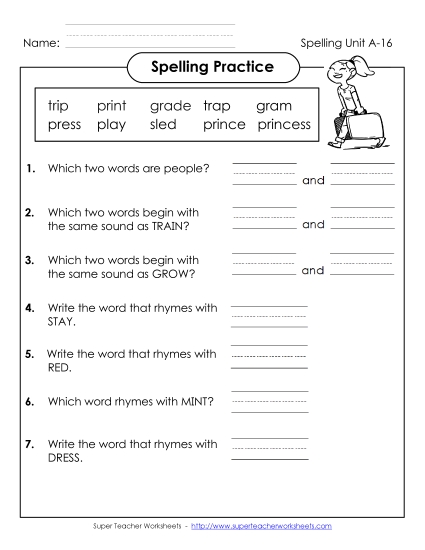 Worksheets - Spelling Practice (A-16) Worksheets - Spelling Practice (A-16)