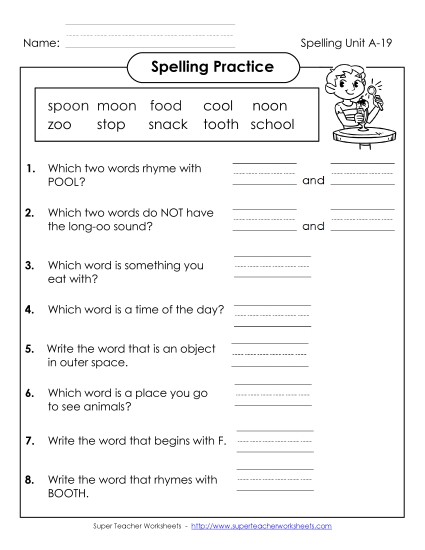 Worksheets - Spelling Practice (A-19) Worksheets - Spelling Practice (A-19)