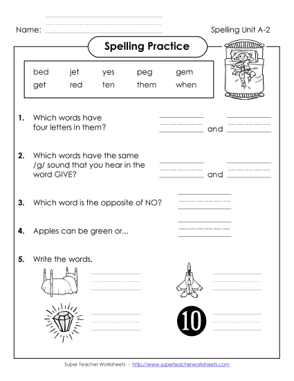 Worksheets - Spelling Practice (A-2)