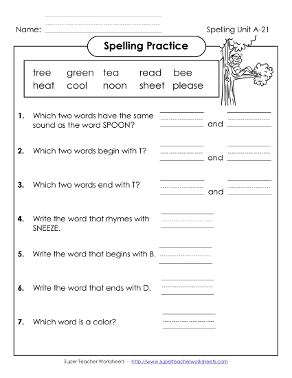 Worksheets - Spelling Practice (A-21)