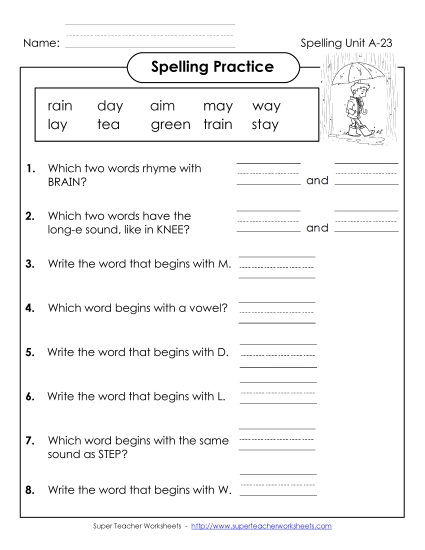 Worksheets - Spelling Practice (A-23)