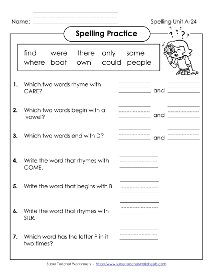 Worksheets - Spelling Practice (A-24)