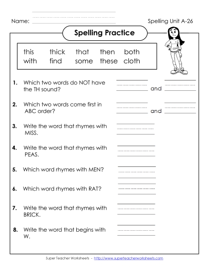 Worksheets - Spelling Practice (A-26)